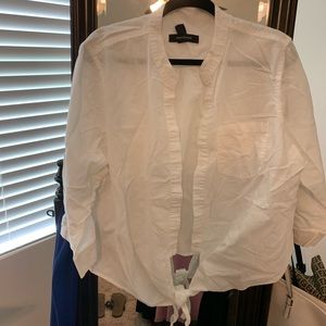 White cropped linen top